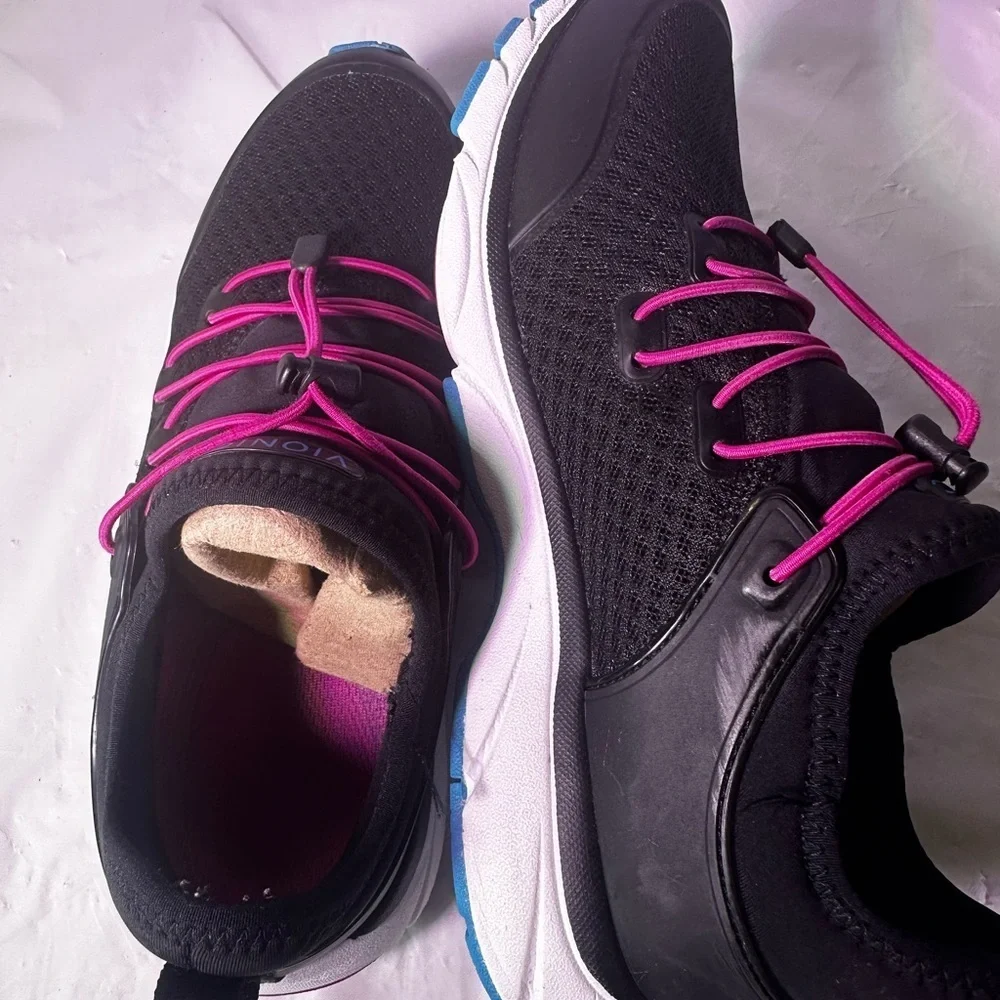 Vionic Women's Black Sneakers with Pink and Blue Accents